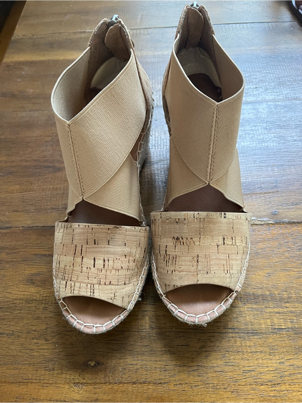 gentle souls Tan Cork Espadrille Wedge Sandals